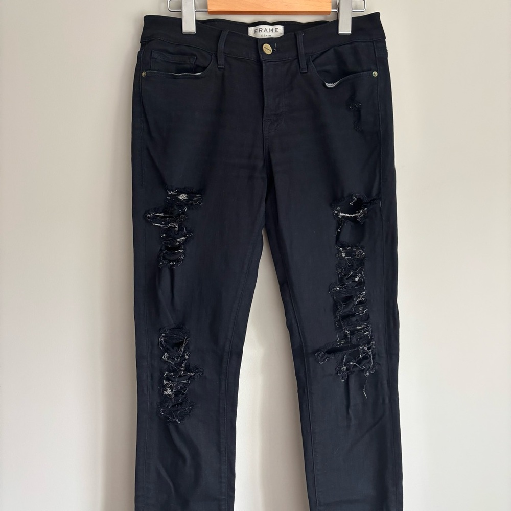 Frame Denim Women's Black Ripped Skinny Jeans Size 27